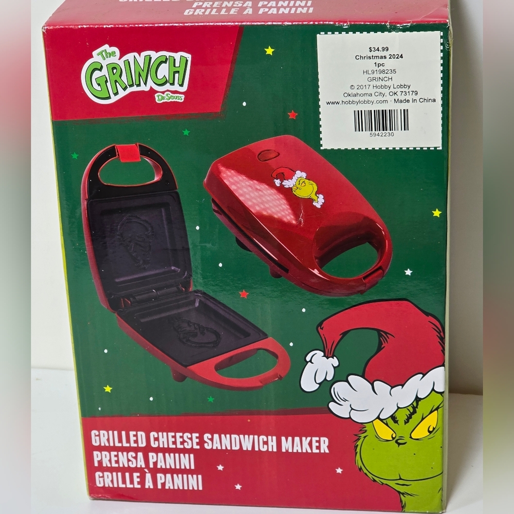 Dr. Seuss The Grinch Grilled Cheese Panini Sandwich Maker Red NWT